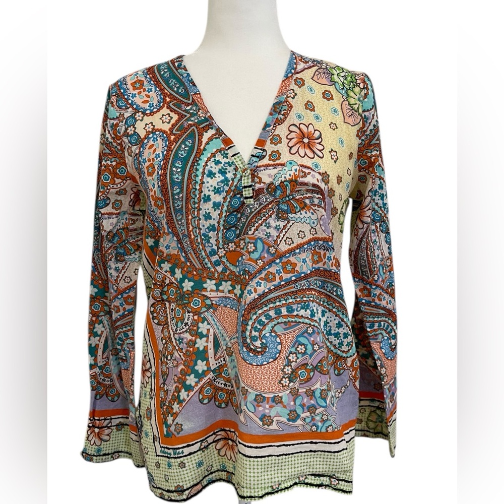 Johnny Was multi-color paisley and floral tunic top in size XS